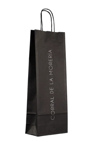 bolsa-papel-negra-personalizada-plata-para-botellas Bolsa de papel negra personalizada en tinta plateada para botellas