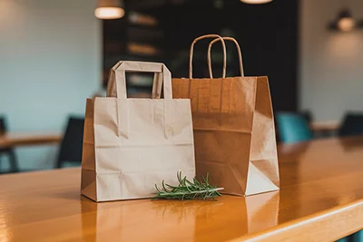bolsas papel take away asa plana y rizada para llevar comida